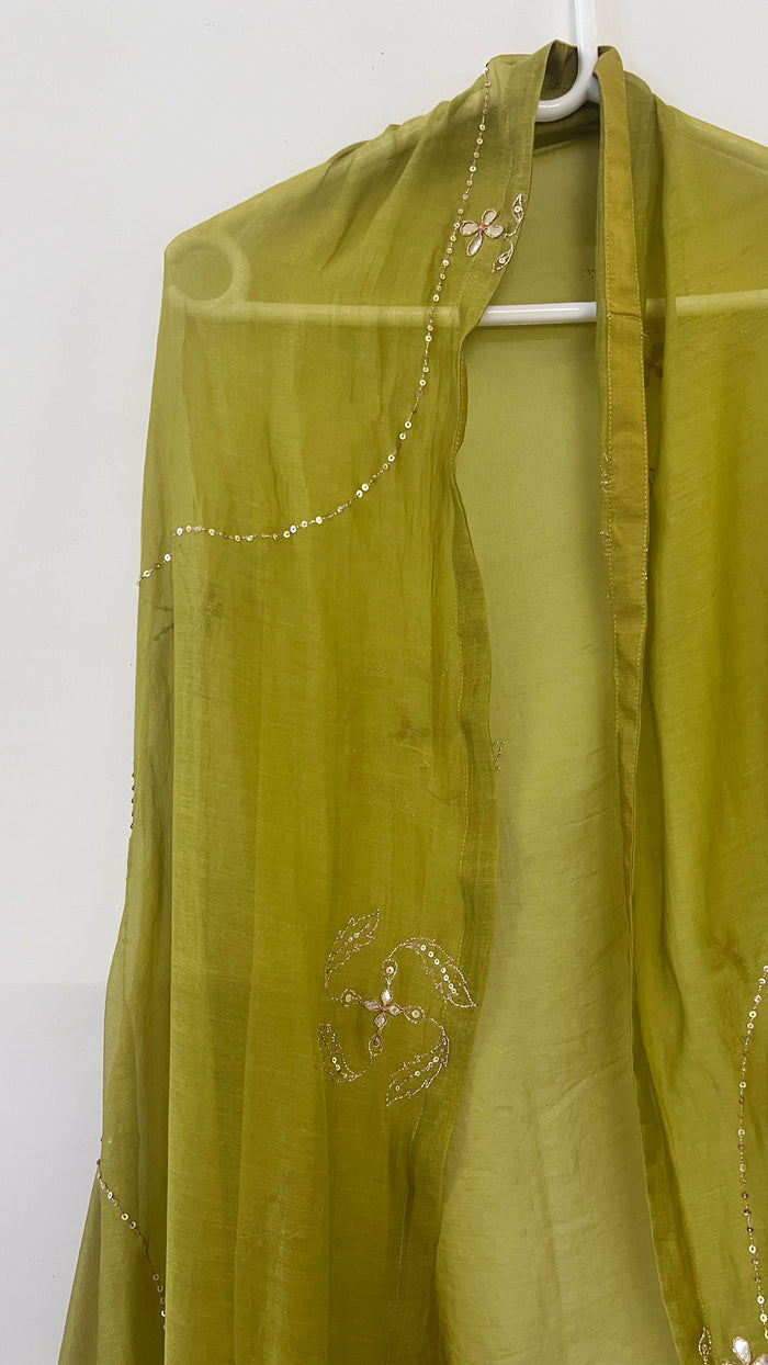 Olive Green Gota Sequins Cotton Silk Dupatta