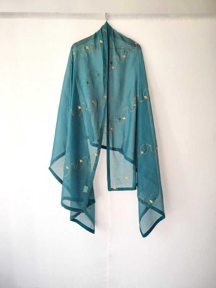 Teal Gota-Patti Cotton Silk Chanderi Festive Dupatta