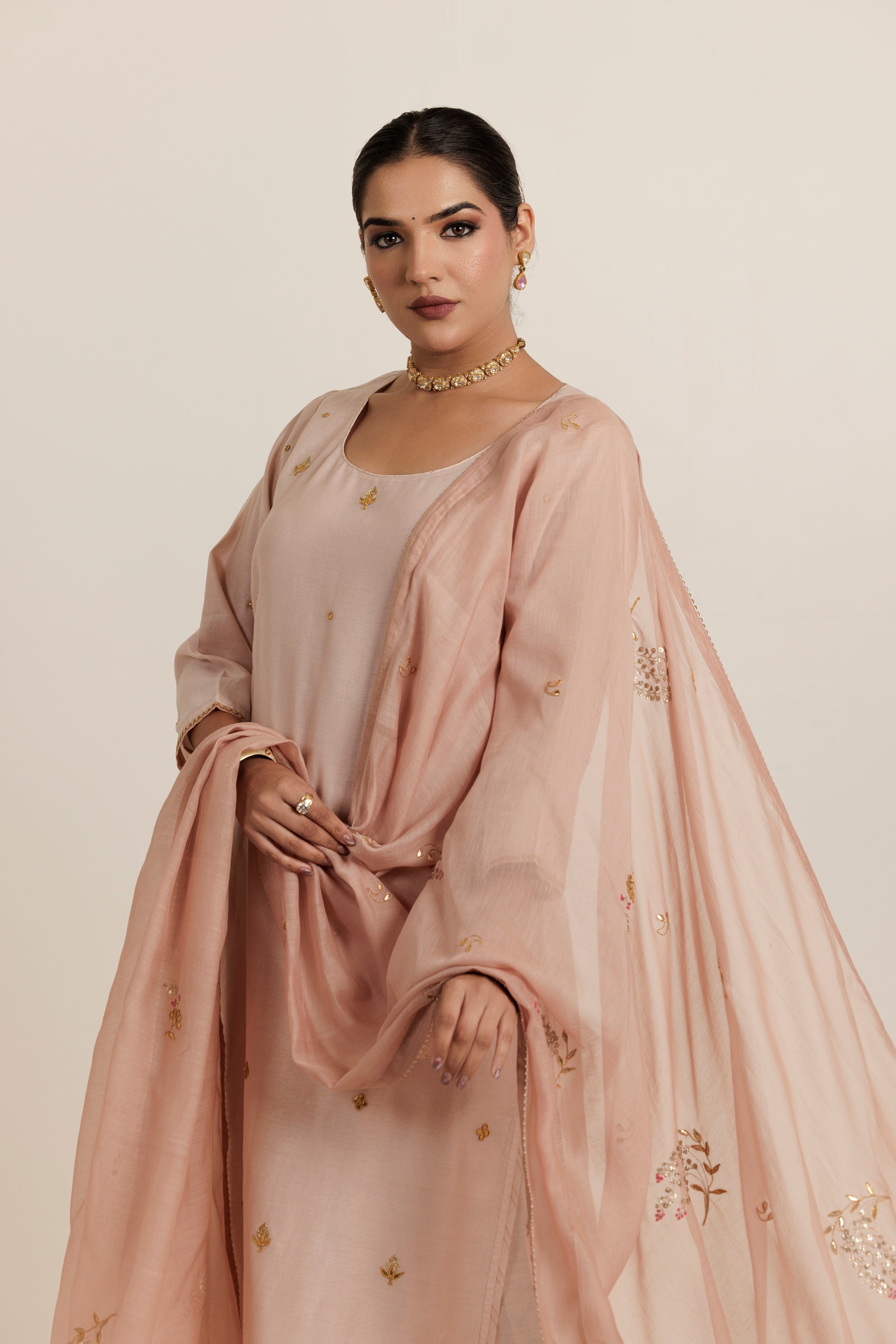 Amber Gold Gota Patti Floral Chanderi Dupatta