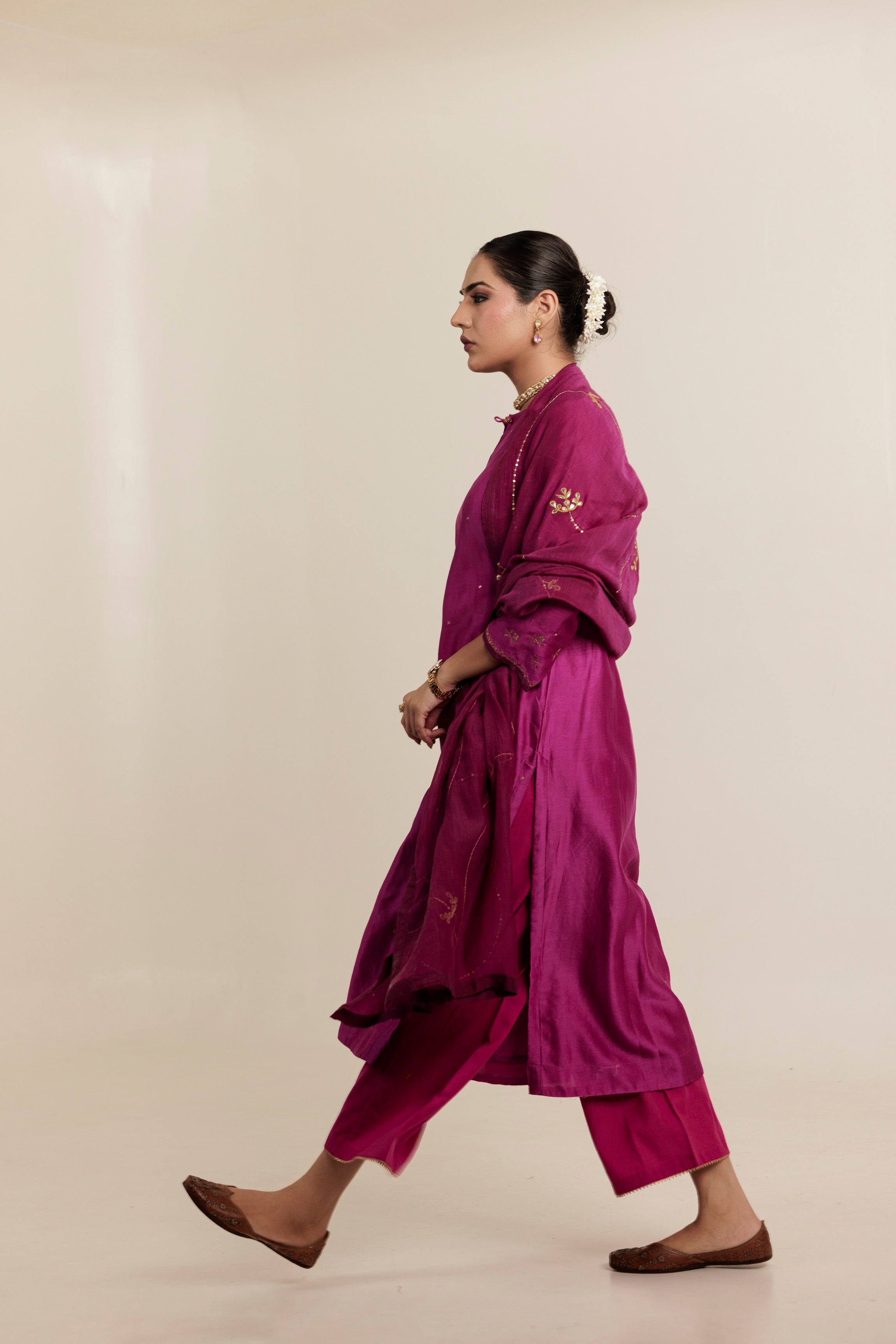 Dark Magenta Pink Hand Embroidered Gota Patti Dupatta