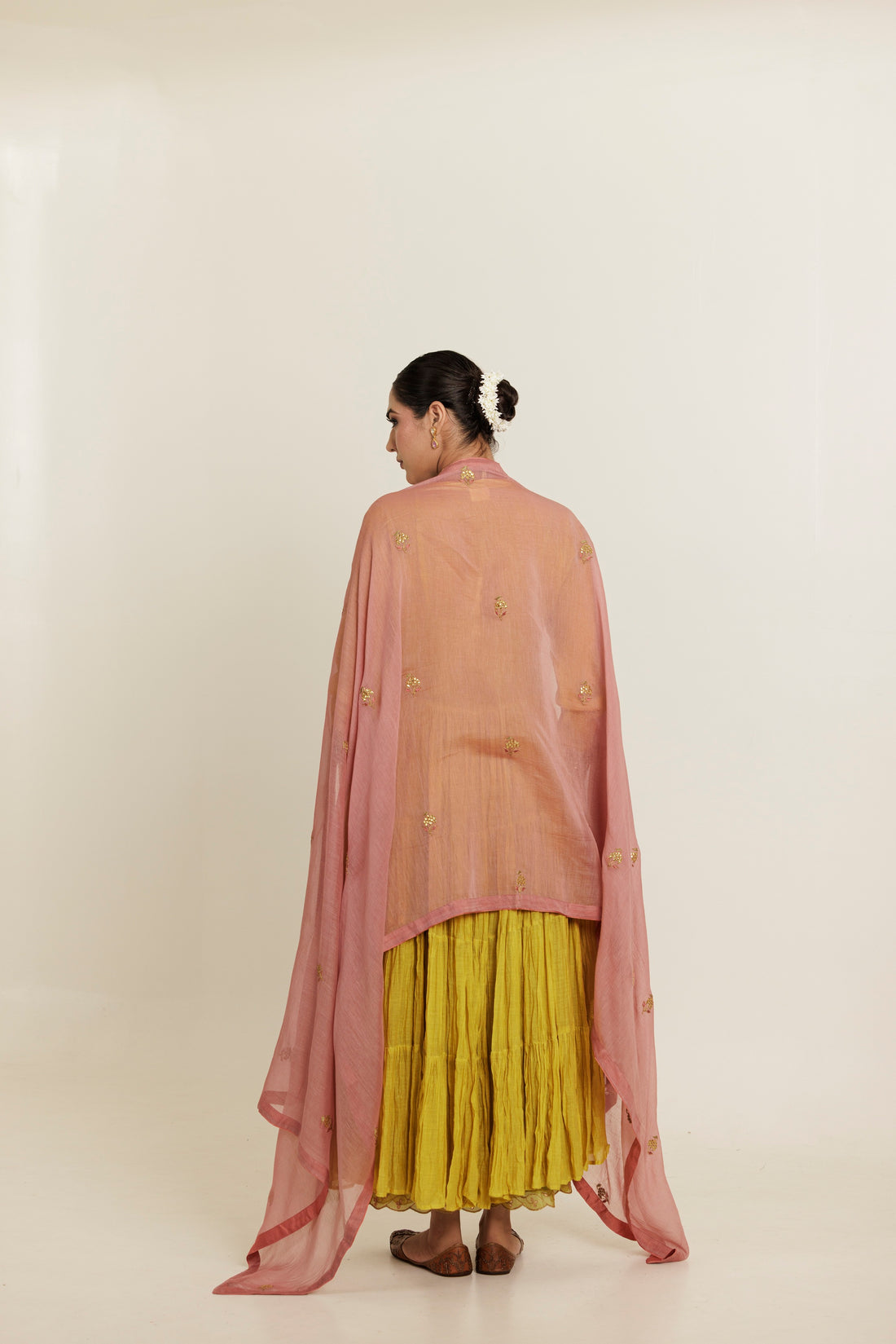 Ivory Pink Floral Gota Patti Cotton Silk Dupatta