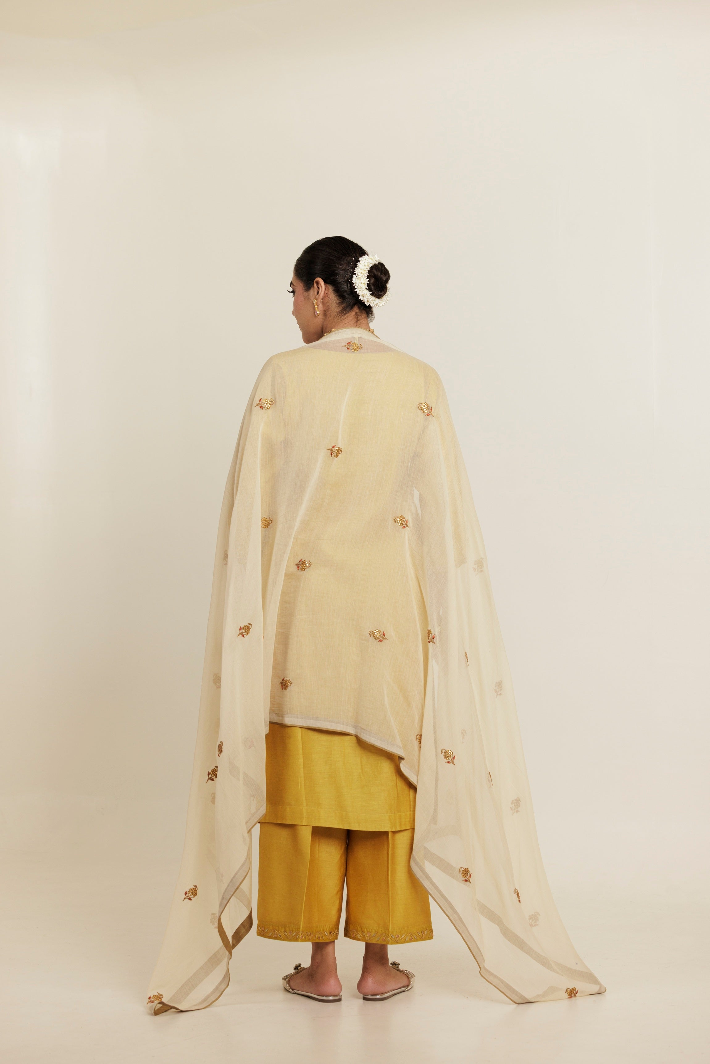 Ivory Pink Floral Gota Patti Cotton Silk Dupatta