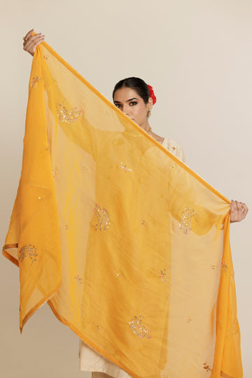 Amber Gold Gota Patti Floral Chanderi Dupatta