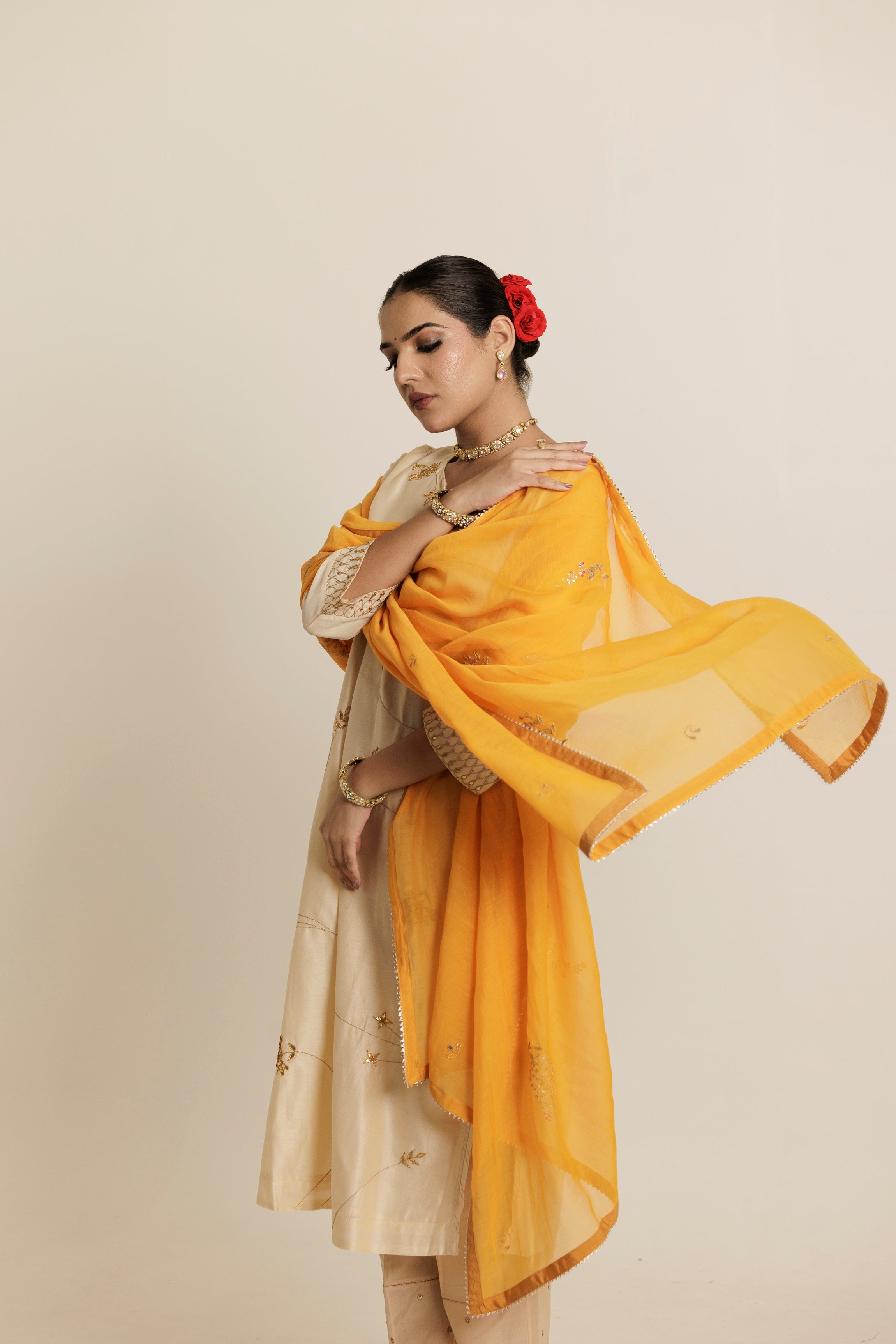 Amber Gold Gota Patti Floral Chanderi Dupatta