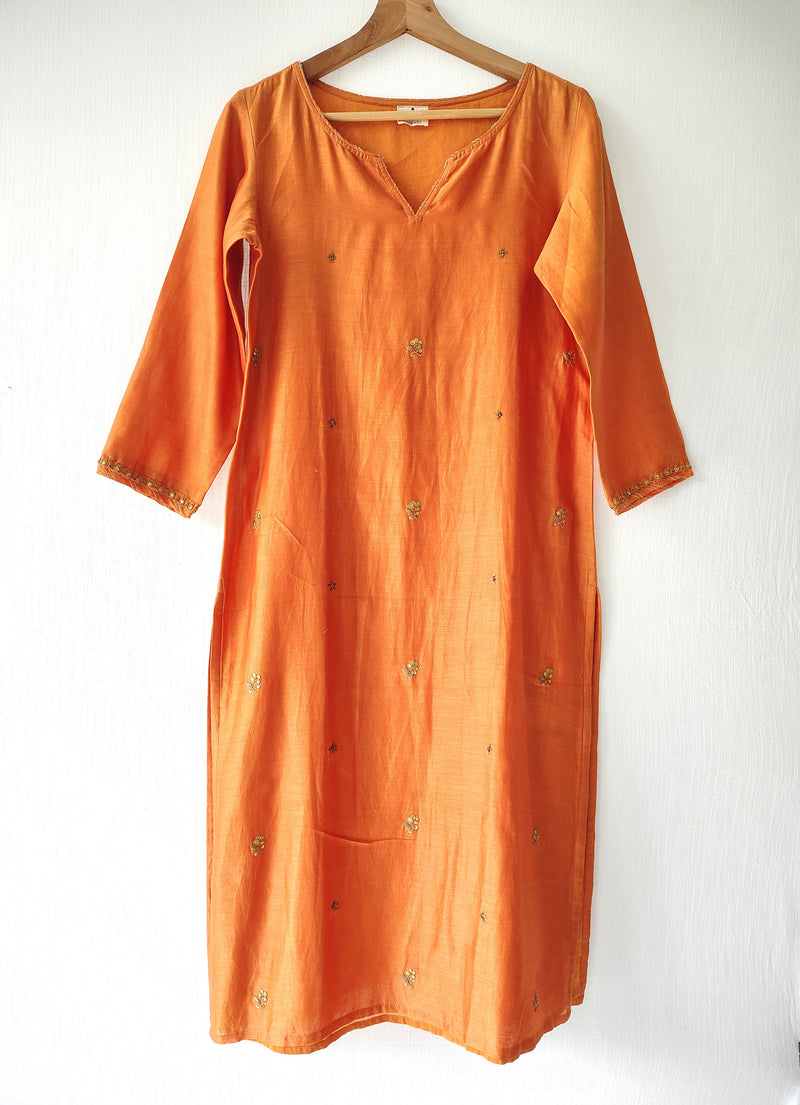 Orange Gold Gota Patti Hand Embroidered Kurta & Pants Set