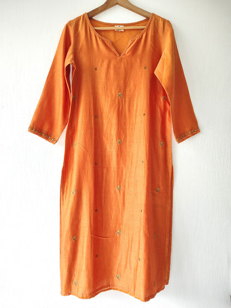 Orange Gold Gota Patti Hand Embroidered Kurta & Pants Set