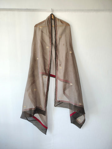 Grey Embroidered Gota-Patti Cotton Silk Dupatta with Border