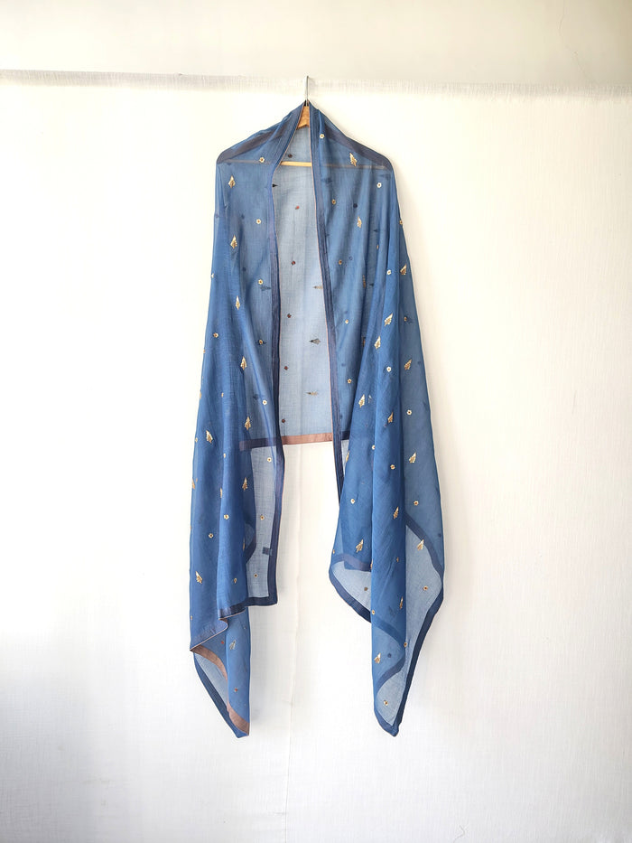 Blue Chanderi Gota Patti Embroidered Dupatta
