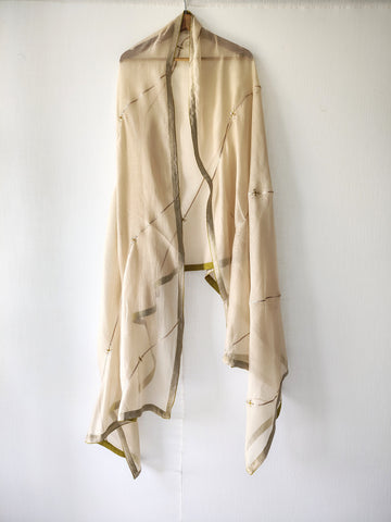 Beige Gota Patti Hand Embroidered Sequins Festive Dupatta