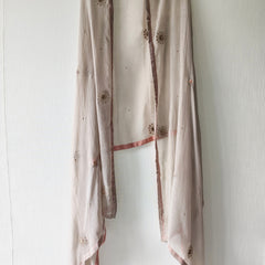 Light Grey Festive Floral Hand Embroidered Gota Patti Dupatta