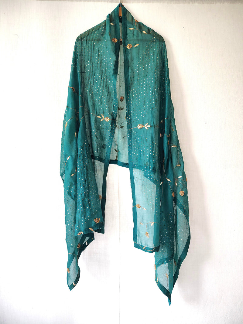 Green Gota Patti Sequins Hand Embroidered Festive Dupatta