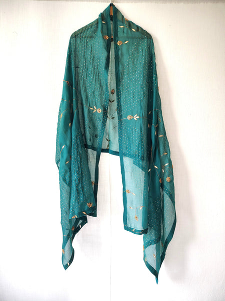 Green Gota Patti Sequins Hand Embroidered Festive Dupatta