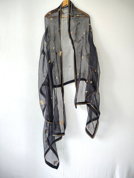 Black Gold Organza Gota Patti Hand Embroidered Festive Dupatta