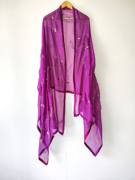 Purple Gota Patti Hand Embroidered Sequins Festive Dupatta