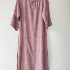 Mauve Silk Viscose Kurta with Pants Hand Embroidered Gota Patti Set
