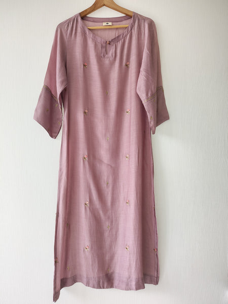 Mauve Silk Viscose Kurta with Pants Hand Embroidered Gota Patti Set