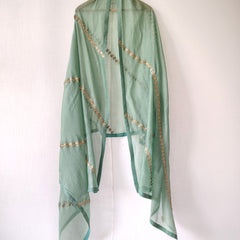 Sage Green Gota Patti Hand Embroidered Festive Dupatta
