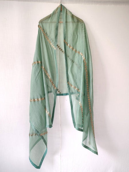 Sage Green Gota Patti Hand Embroidered Festive Dupatta