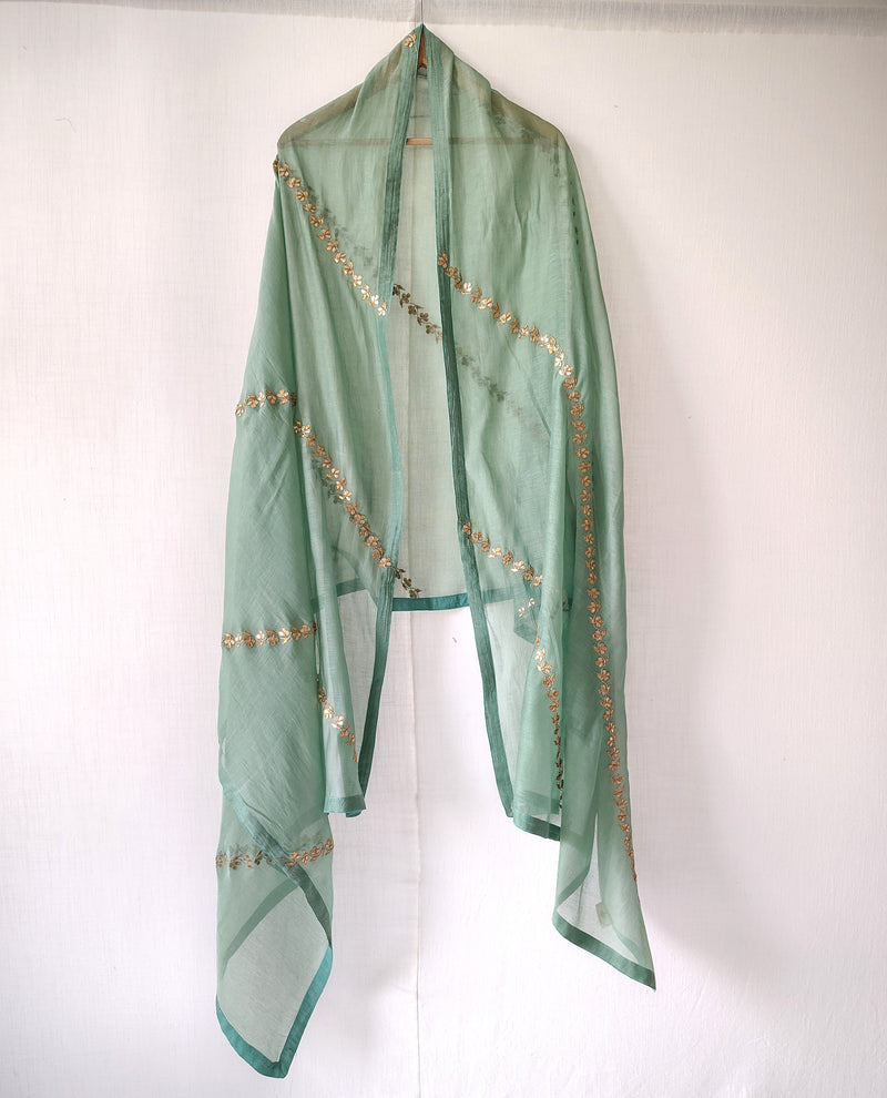 Sage Green Gota Patti Hand Embroidered Festive Dupatta
