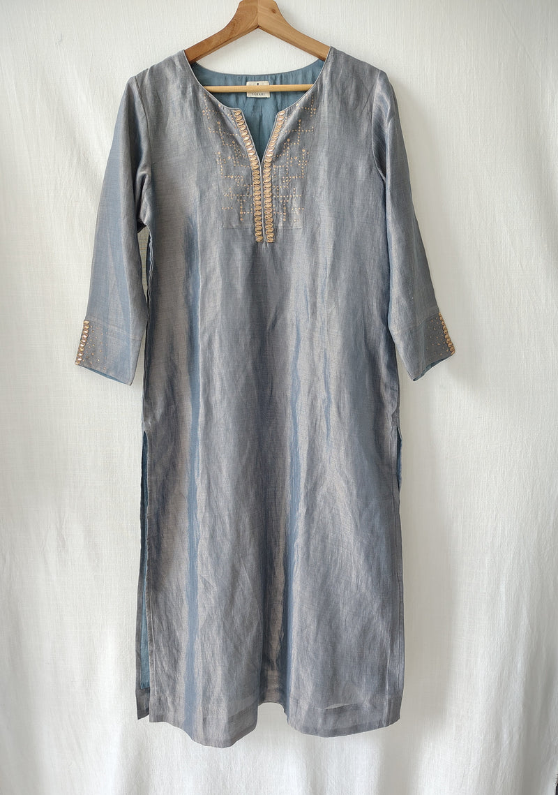 Grey Gold Gota Patti Hand Embroidered Kurta & Pants Set