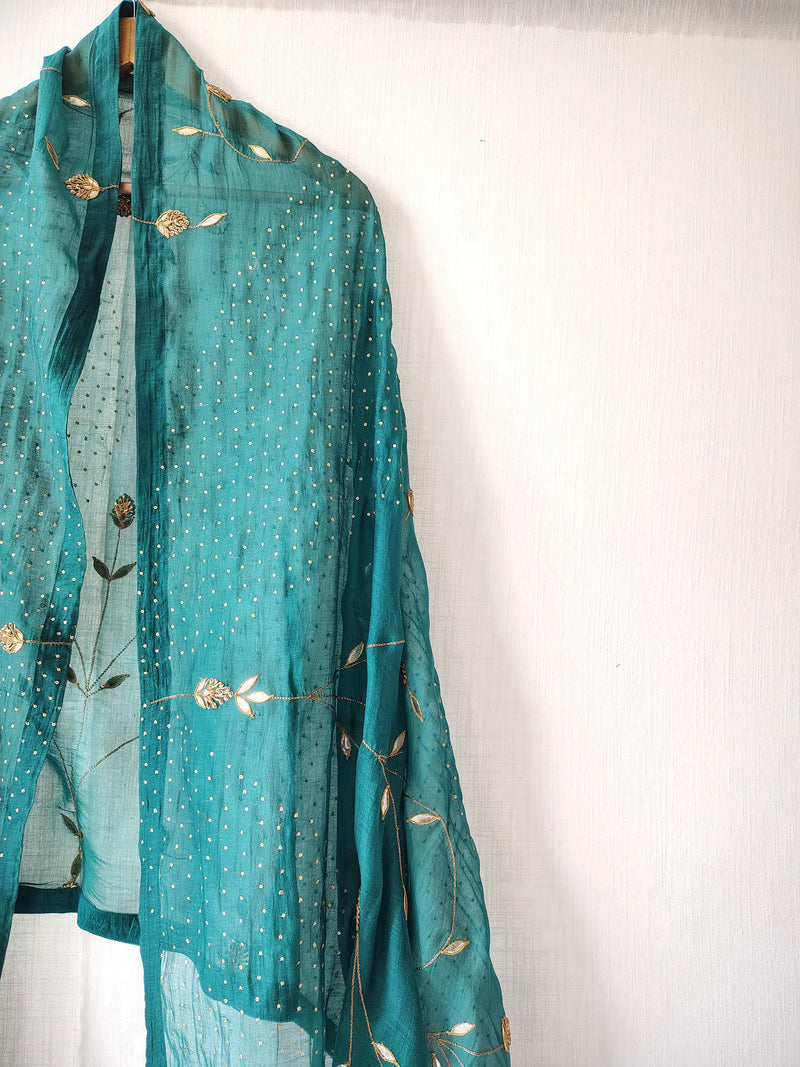Green Gota Patti Sequins Hand Embroidered Festive Dupatta