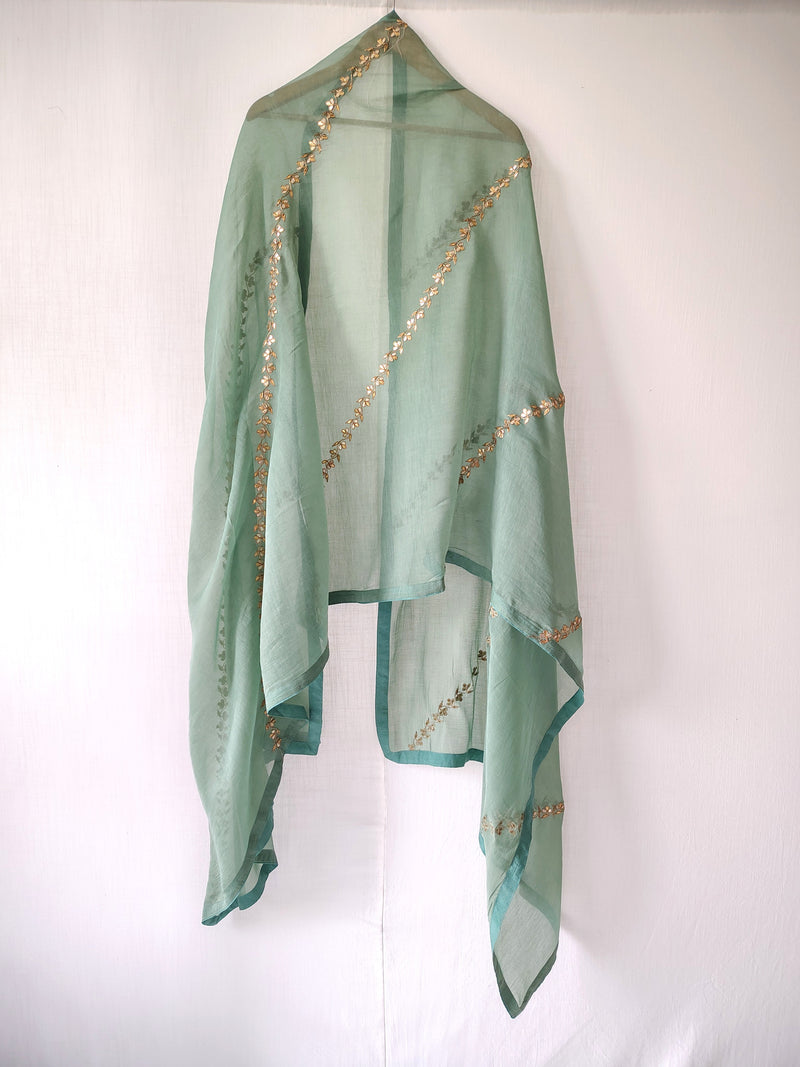 Sage Green Gota Patti Hand Embroidered Festive Dupatta