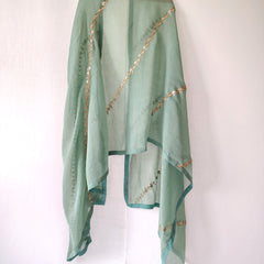 Sage Green Gota Patti Hand Embroidered Festive Dupatta