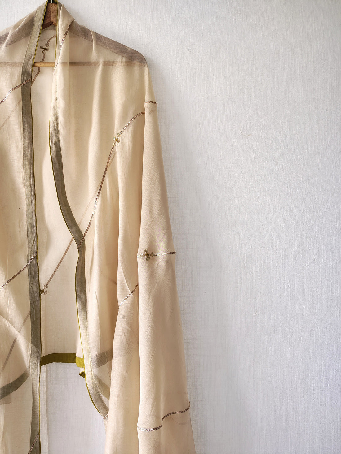 Beige Gota Patti Hand Embroidered Sequins Festive Dupatta