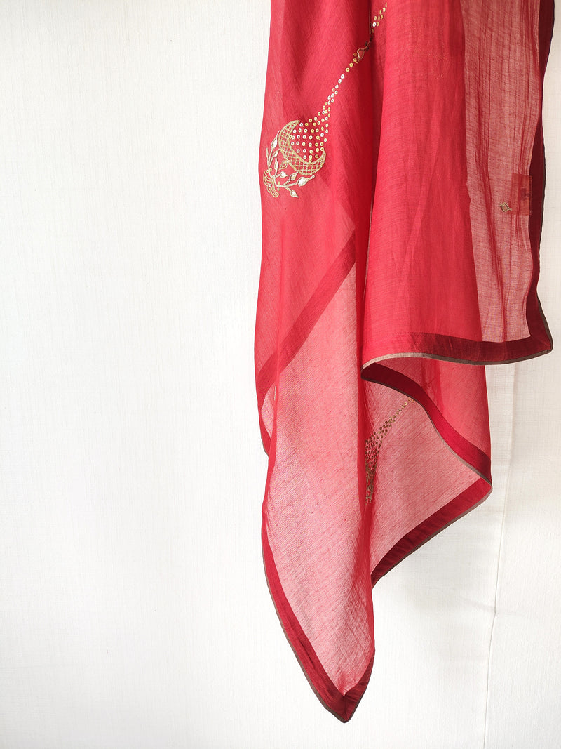 Rust Hand Embroidered Gota Patti Sequins Festive Dupatta