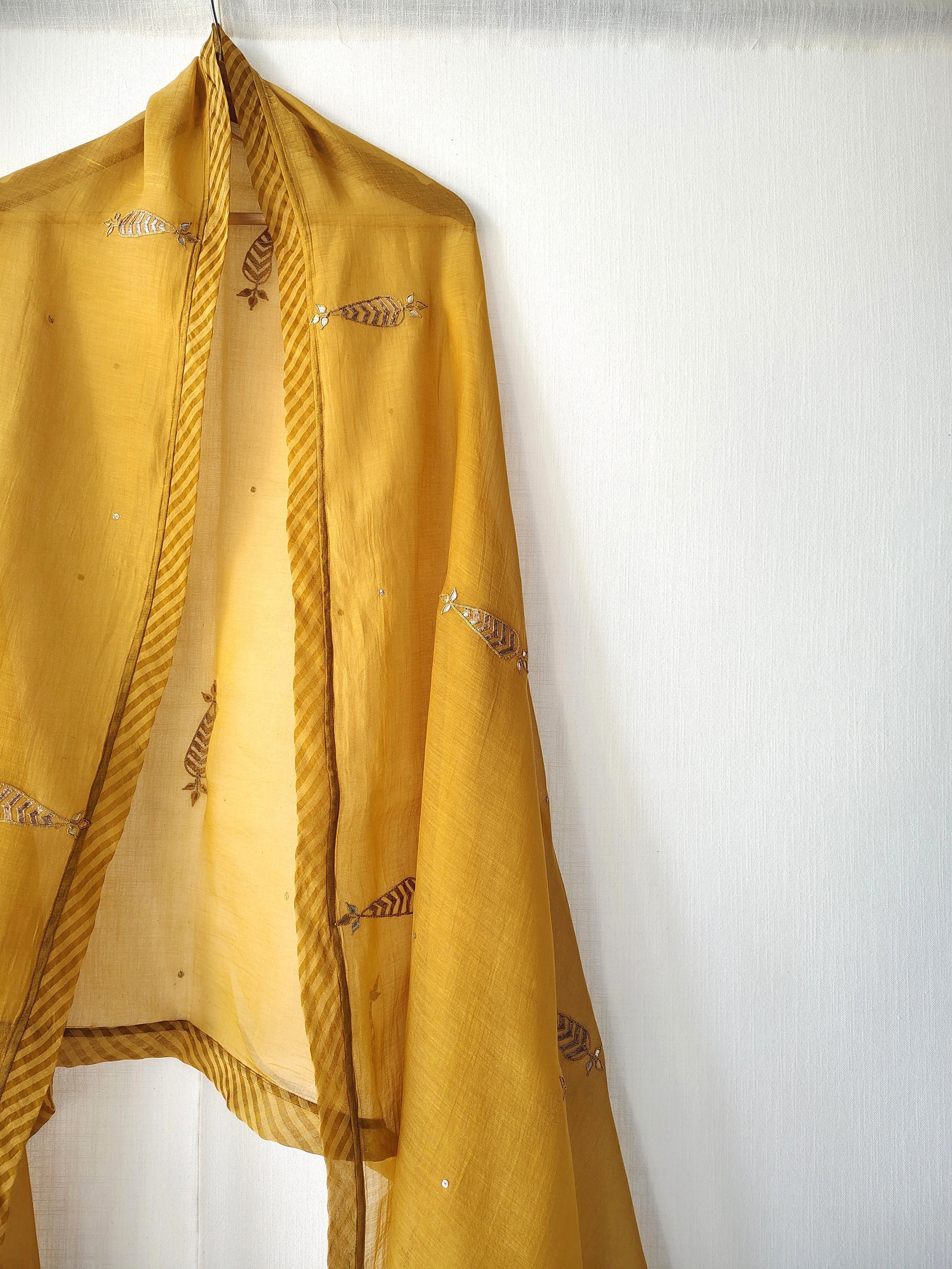 Mustard Gota-Patti Cotton Silk Festive Dupatta