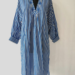 Blue Stripes Relaxed Fit Cotton Dress Midi