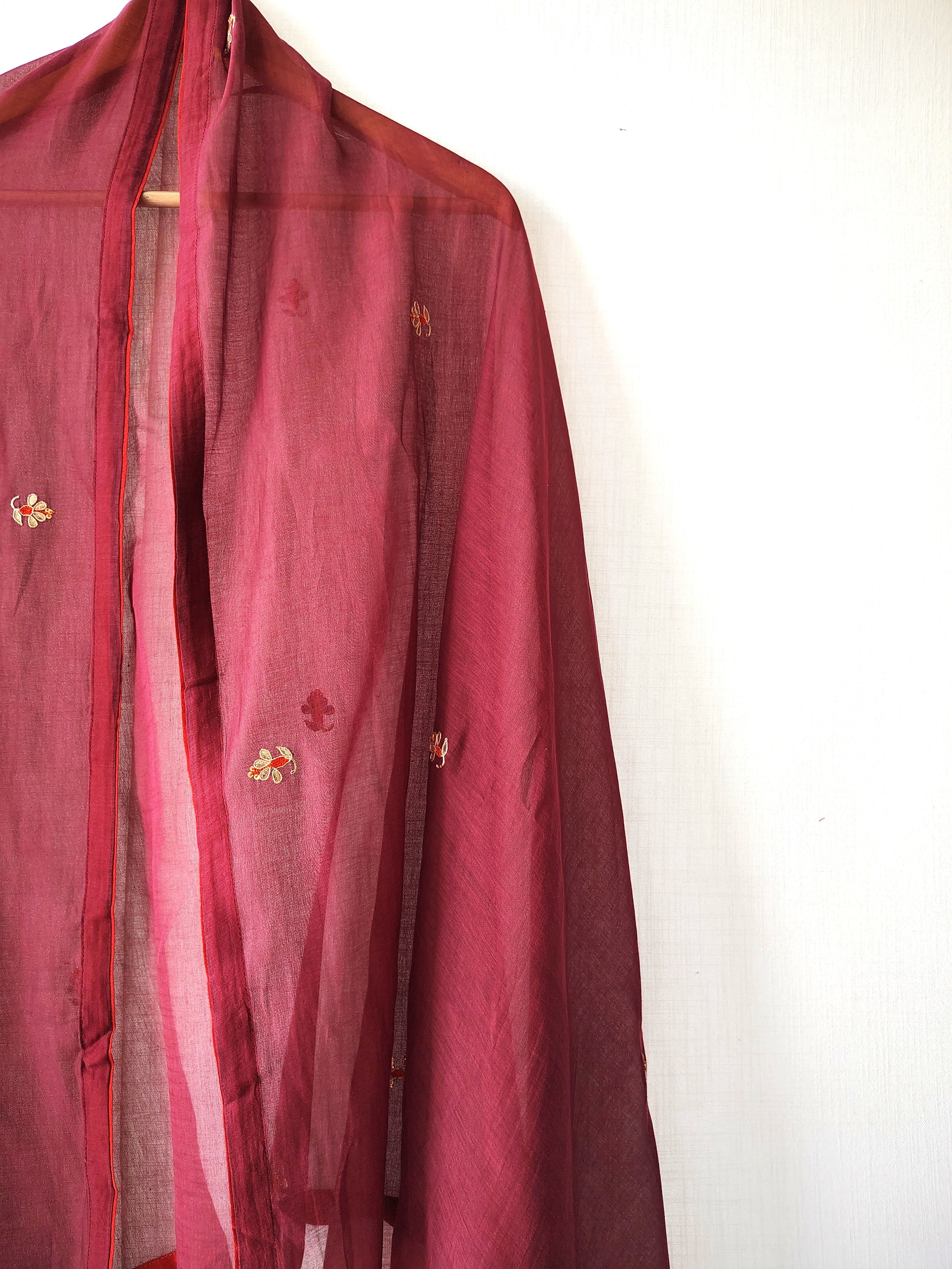 Maroon Gota Patti Hand Embroidered Festive Dupatta