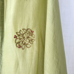 Floral Green Hand Embroidered Handmade Festive Dupatta with Tassels