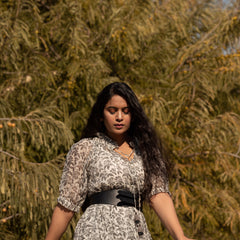 Black & White Long Flared Chanderi Maxi Dress