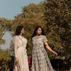 Printed Flared Chanderi Midi Dress