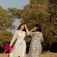 Printed Chanderi Frilled Midi Dress