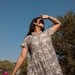 Printed Flared Chanderi Midi Dress