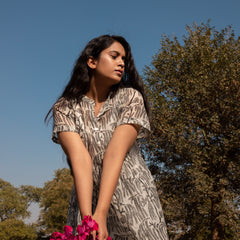Printed Flared Chanderi Midi Dress