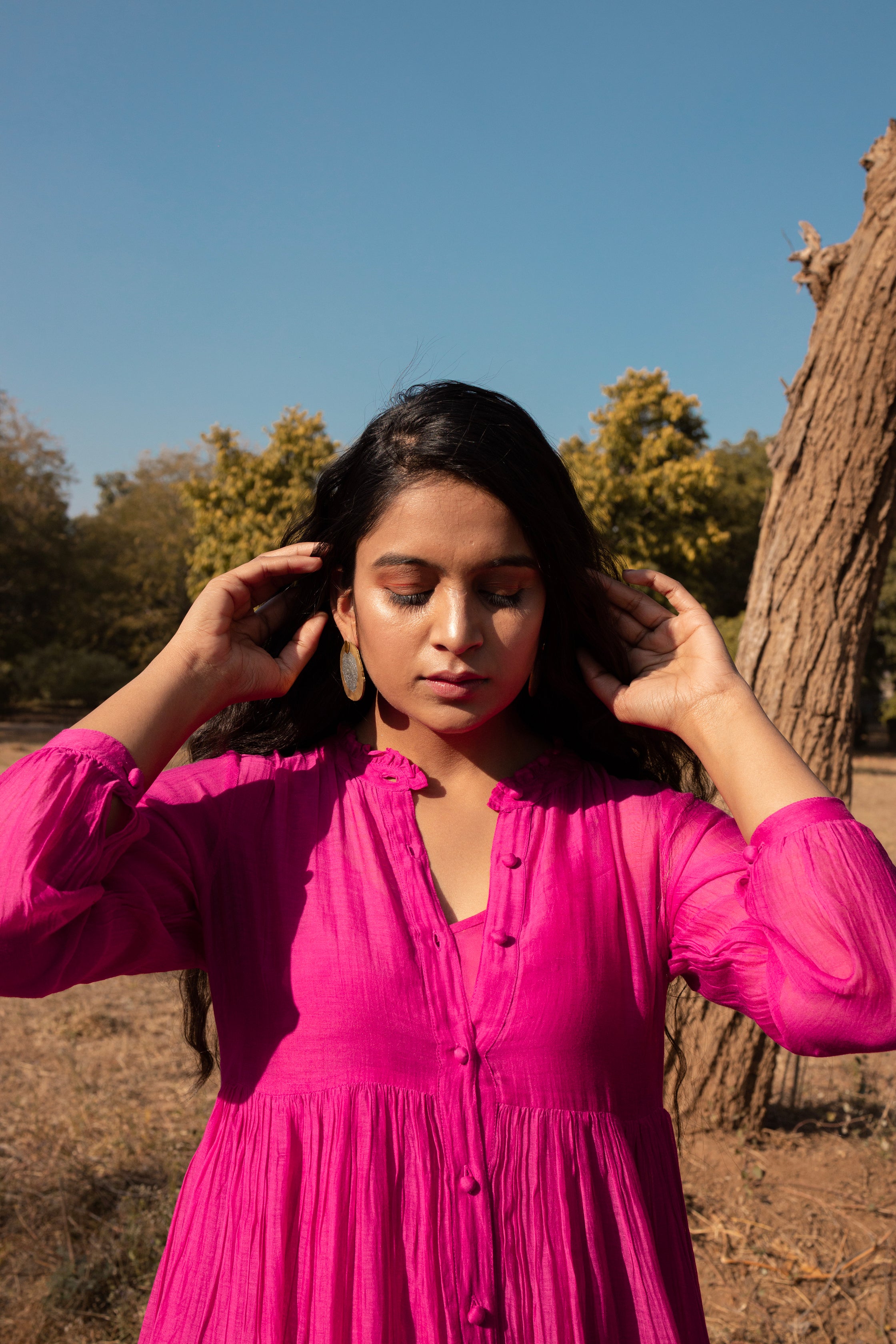 Hirni Tiered Long Chanderi Maxi Dress