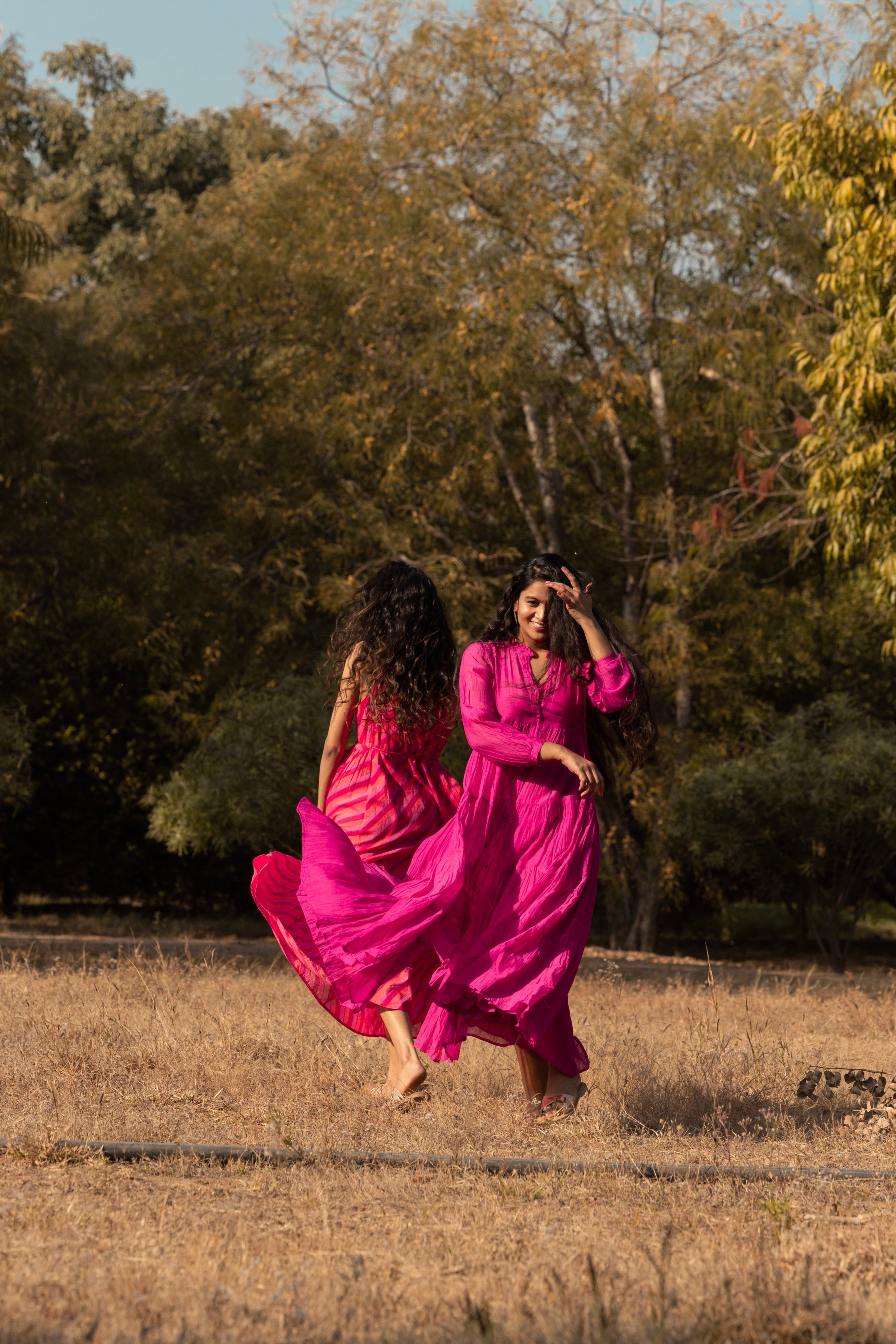 Hirni Tiered Long Chanderi Maxi Dress