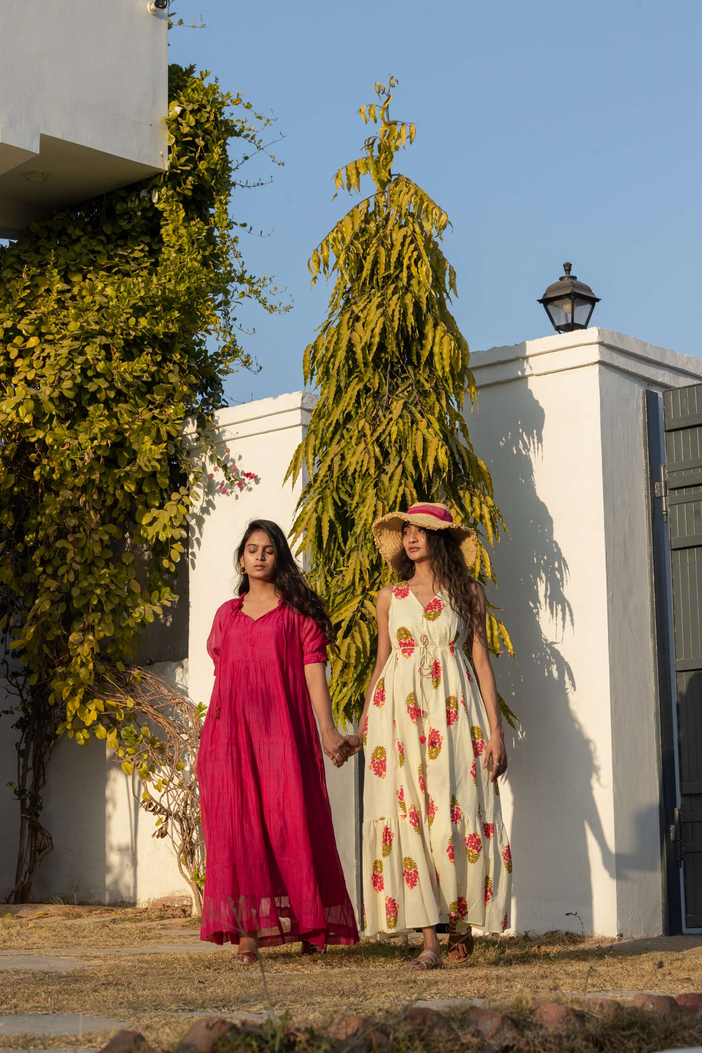 Pink Nazneen Chanderi Tiered Long Dress