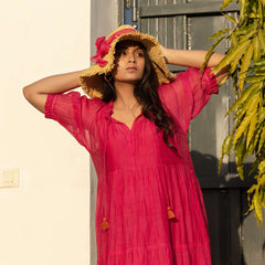 Pink Chanderi Tiered Dress