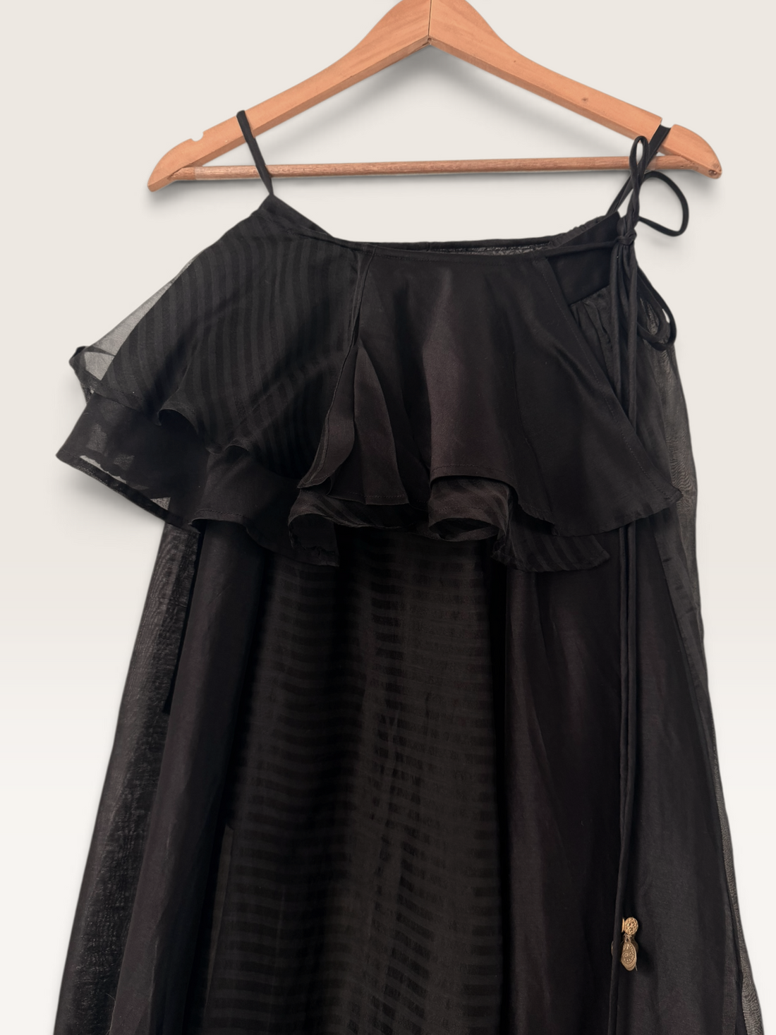 Black sheer panelled skirt and peplum belt