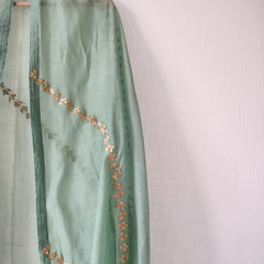 Sage Green Gota Patti Hand Embroidered Festive Dupatta