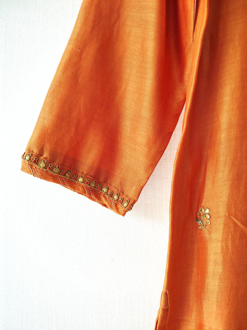 Orange Gold Gota Patti Hand Embroidered Kurta & Pants Set