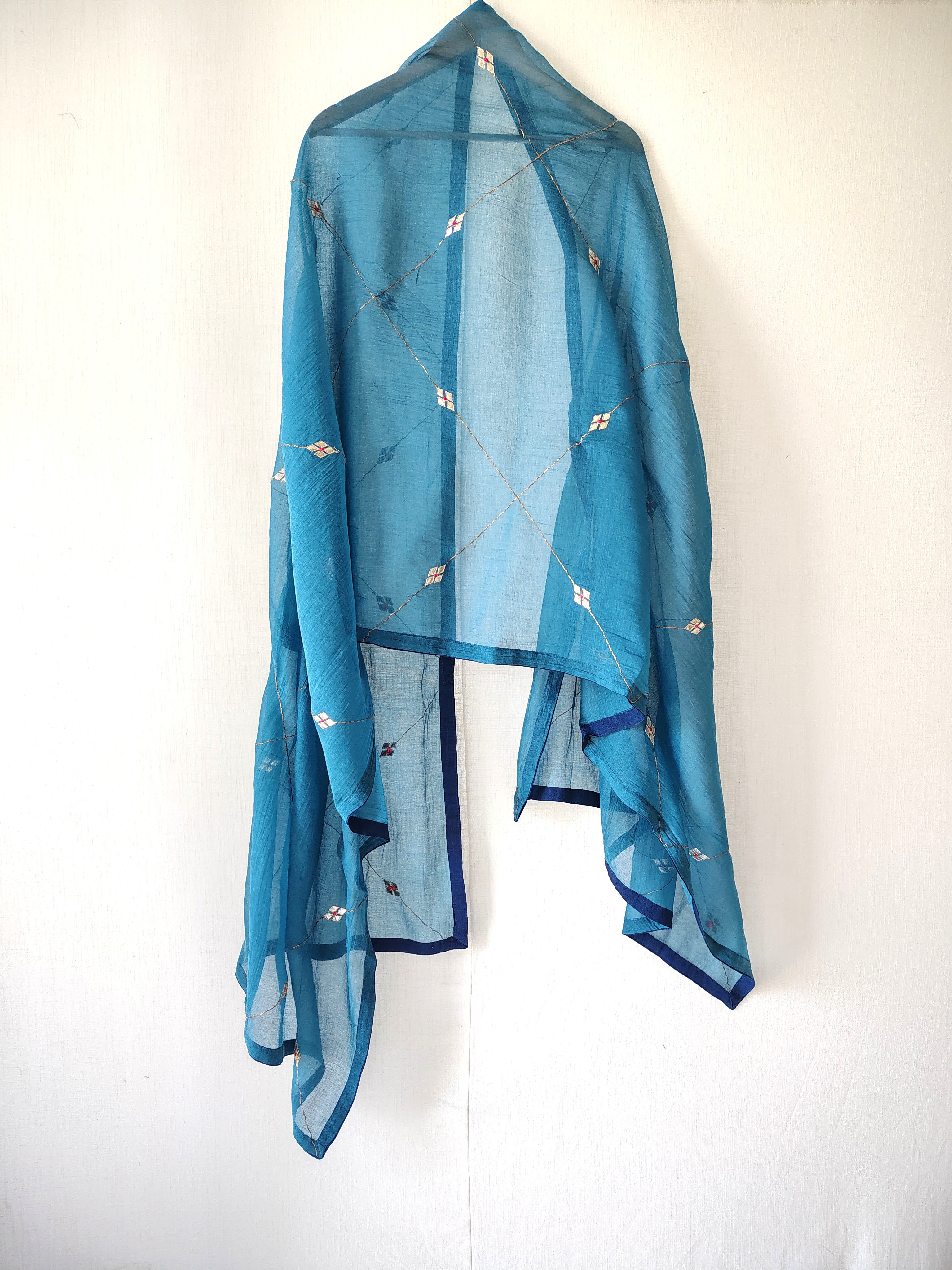 Teal Gota Patti Hand Embroidered Festive Dupatta