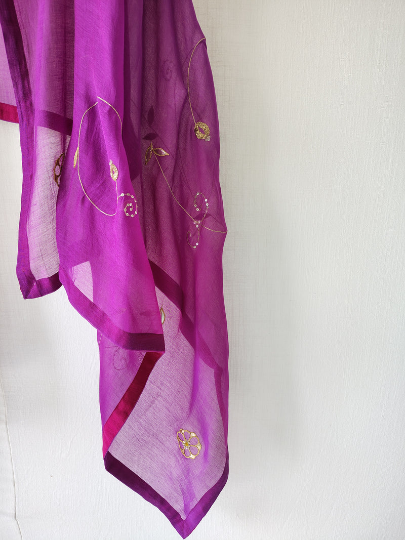 Purple Gota Patti Hand Embroidered Sequins Festive Dupatta