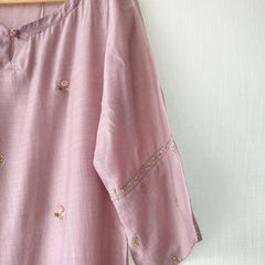 Mauve Silk Viscose Kurta with Pants Hand Embroidered Gota Patti Set