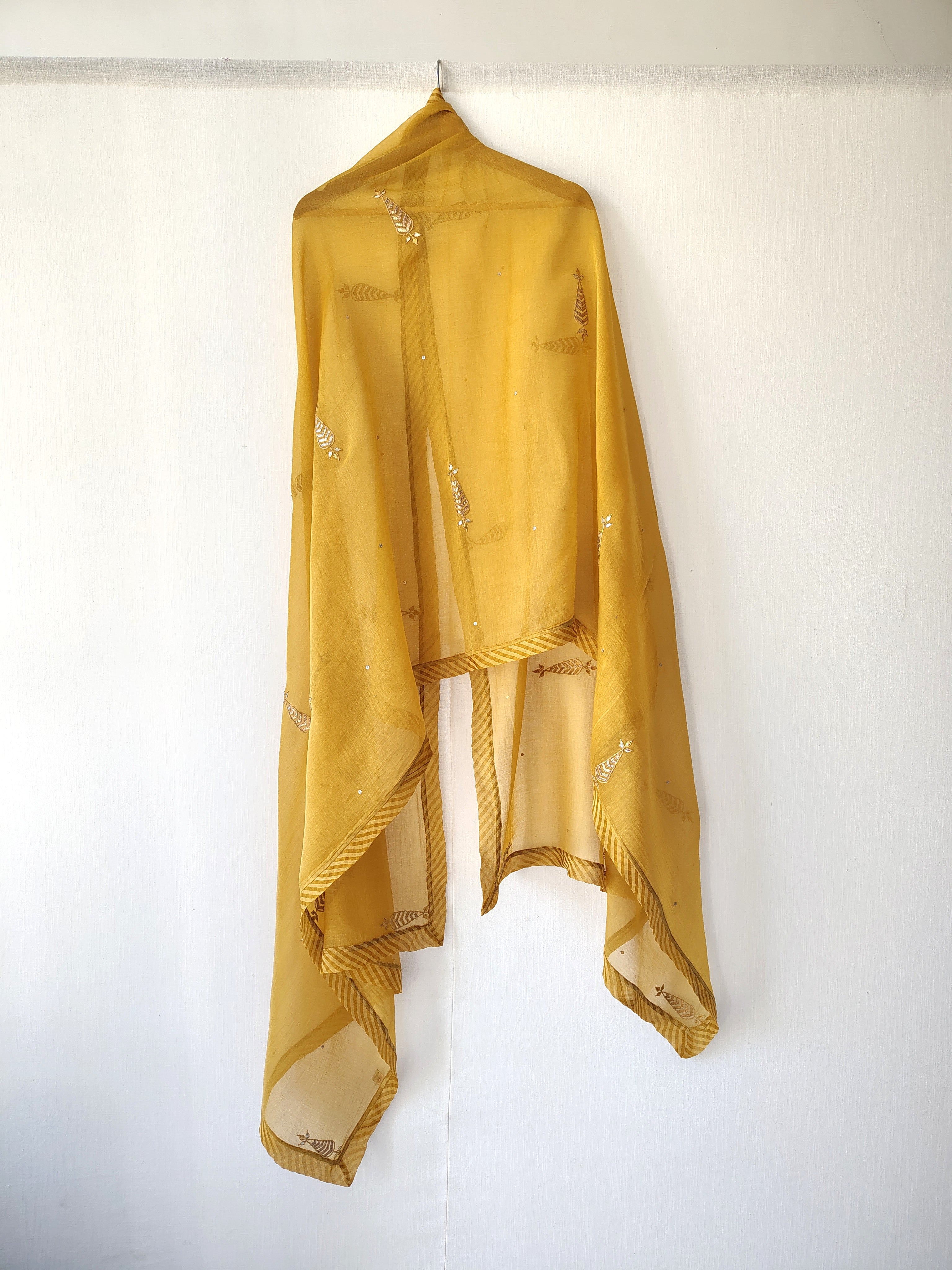 Mustard Gota-Patti Cotton Silk Festive Dupatta