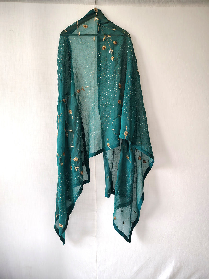 Green Gota Patti Sequins Hand Embroidered Festive Dupatta
